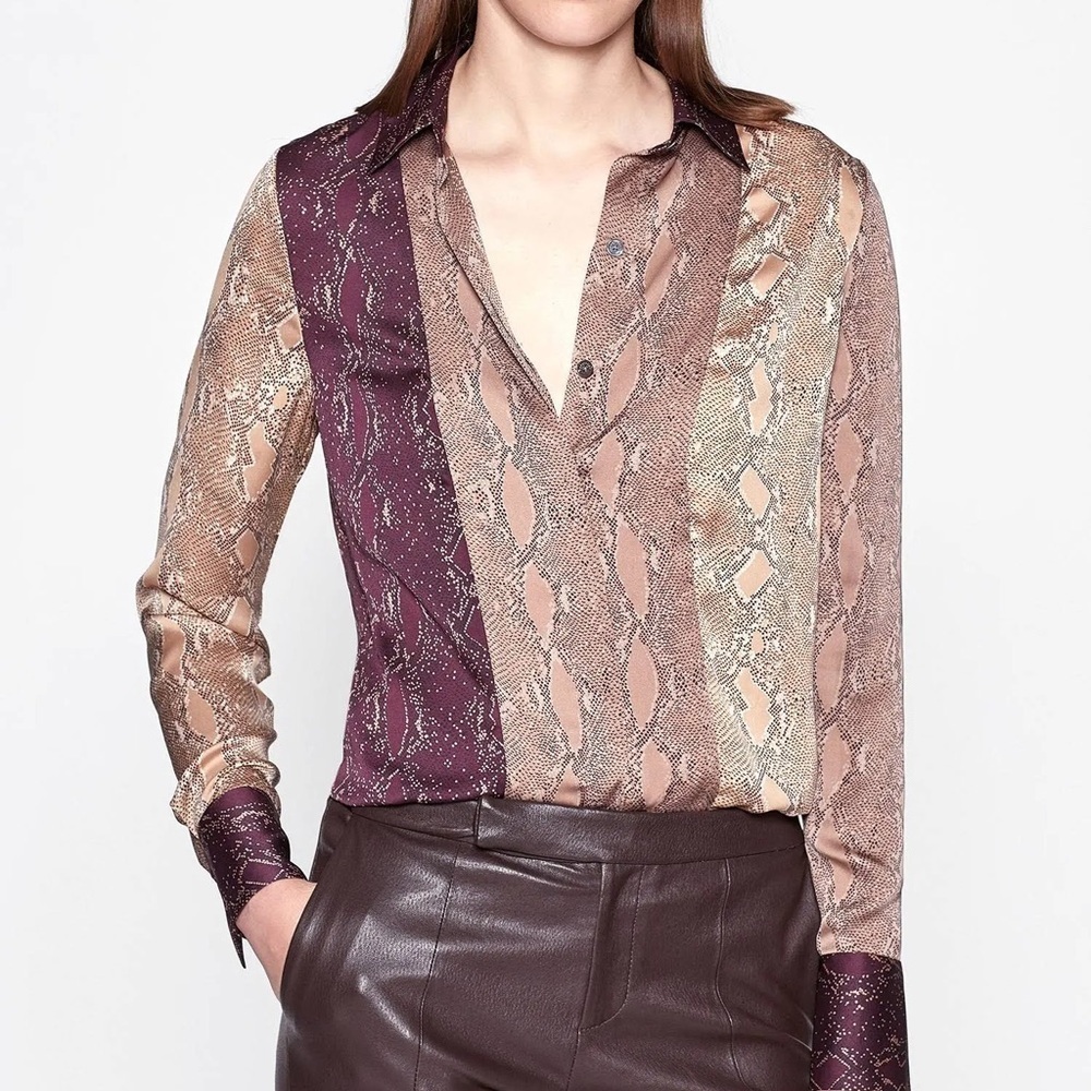 Equipment Femme Yvonet Top Pine Bark Python Snakeskin Brown S Petite